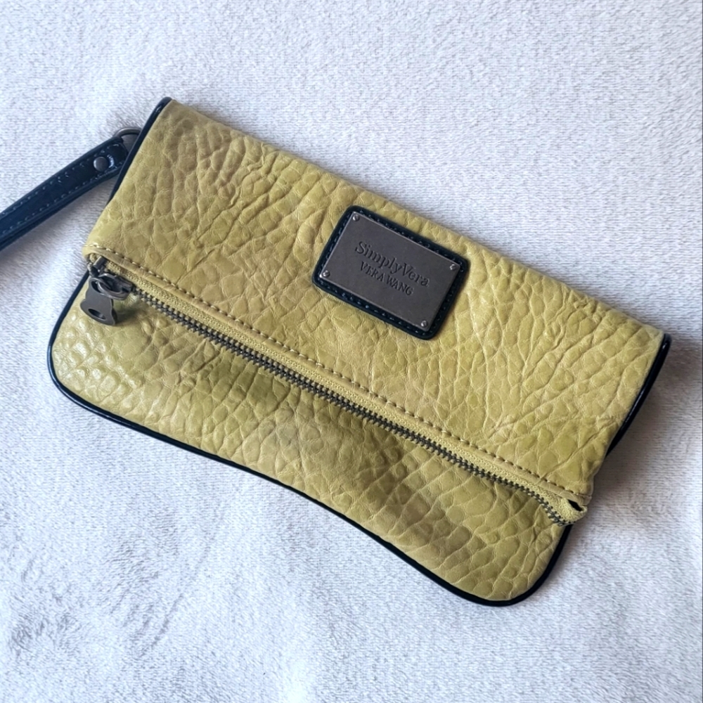 Simply Vera clutch wristlet lime olive color faux leather fold over